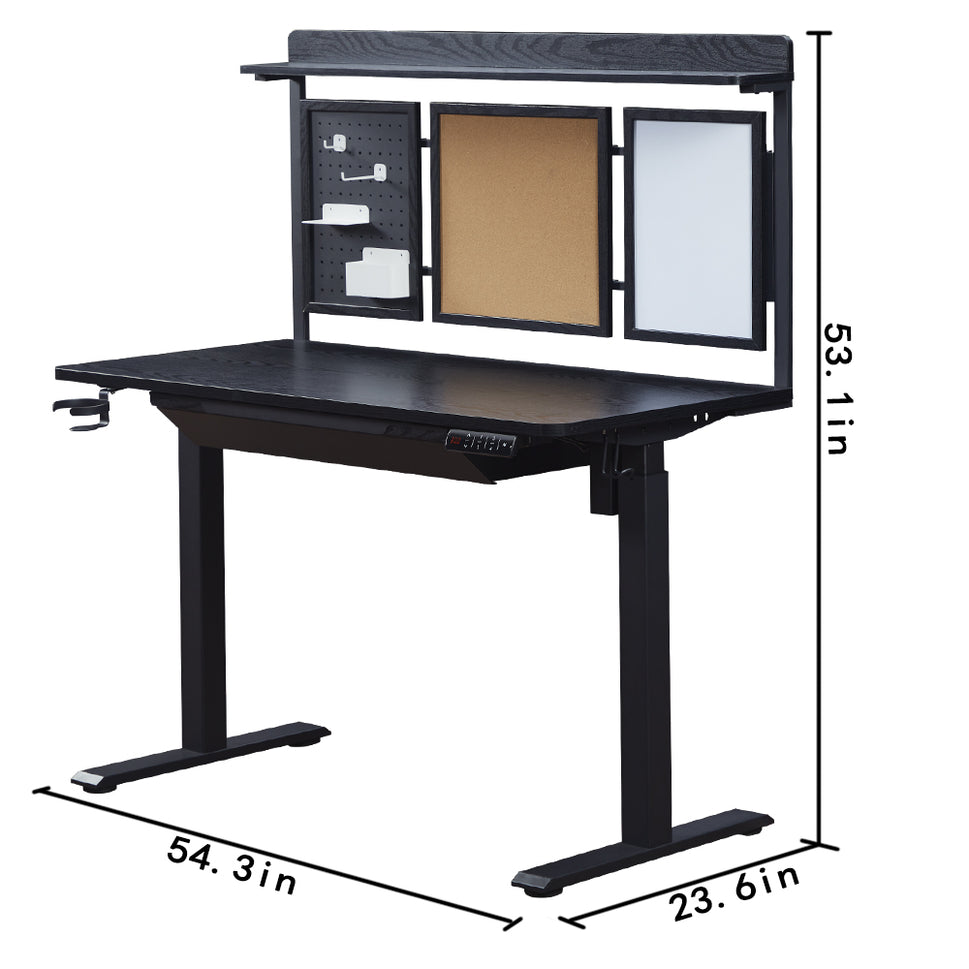 KOWO 55" K304 Electric Height Adjustable Standing Desk with Back Borad and Drawer Black