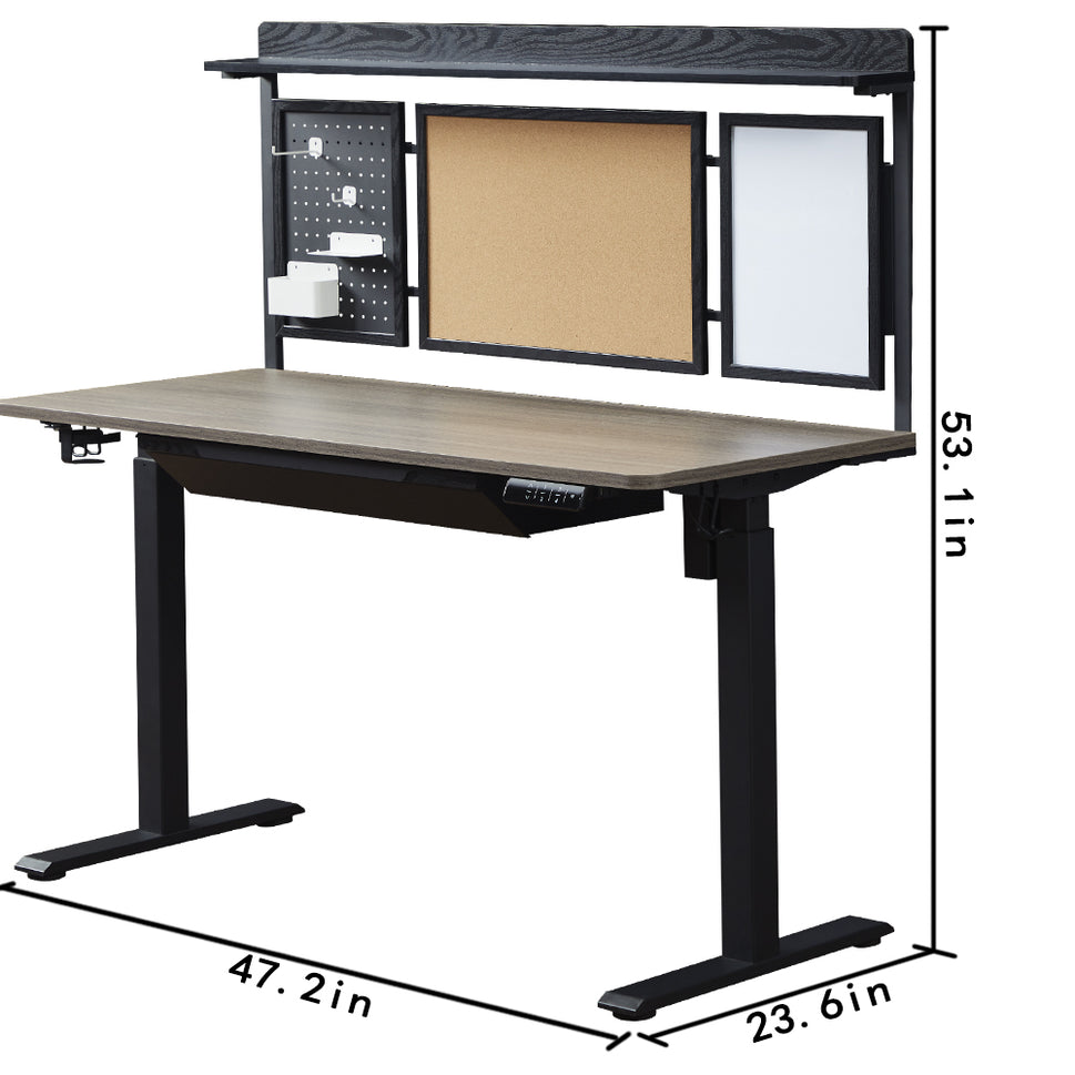 KOWO 55" K304 Electric Height Adjustable Standing Desk with Back Borad and Drawer Grey Oak
