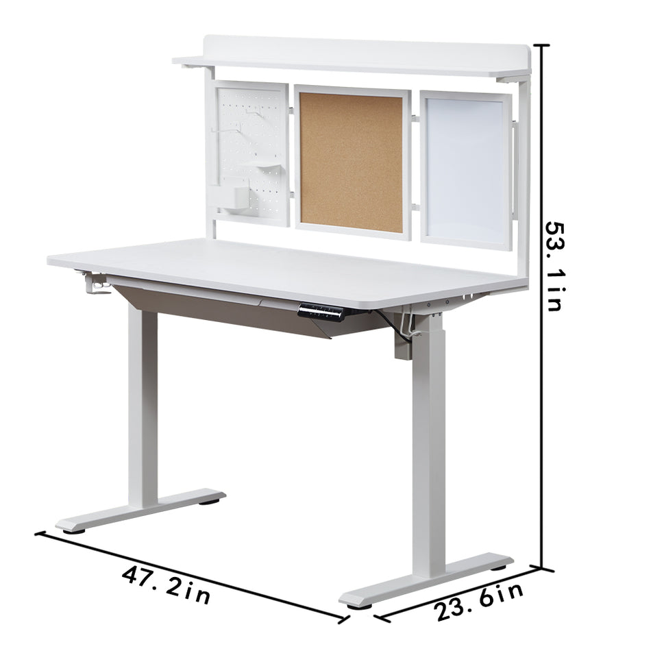 KOWO 48" K3041 Electric Height Adjustable Standing Desk with Back Borad and Drawer White