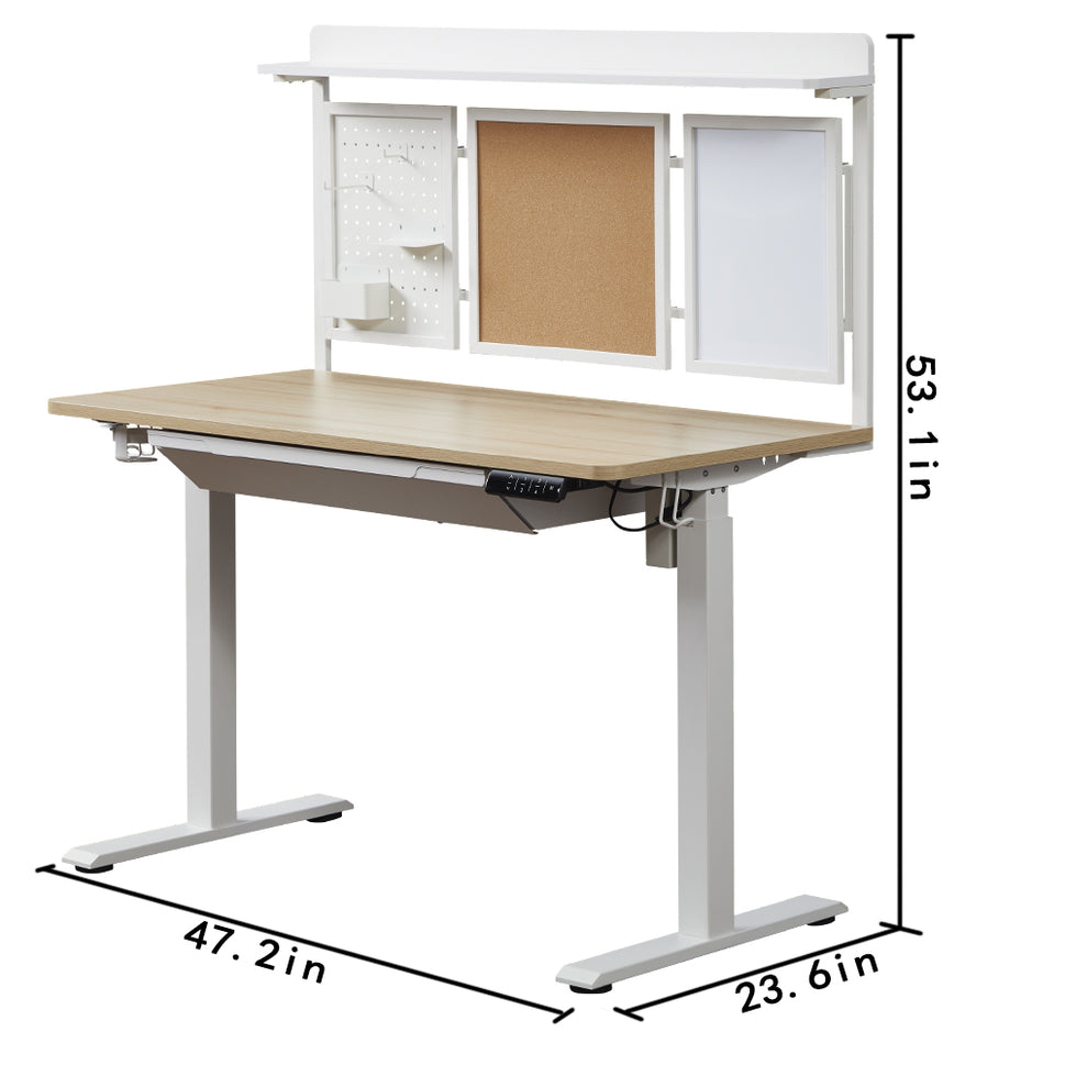 KOWO 48" K304 Electric Height Adjustable Standing Desk with Back Borad and Drawer Natural/White