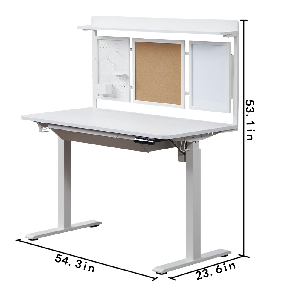 KOWO 55" K304 Electric Height Adjustable Standing Desk with Back Borad and Drawer White