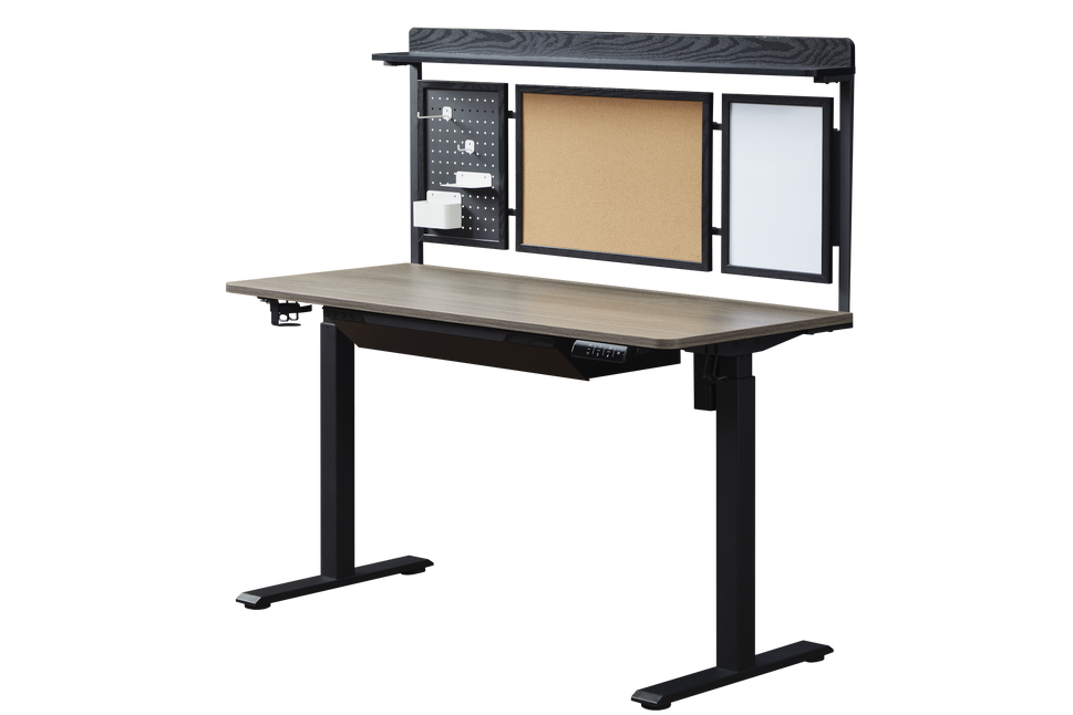 KOWO 55" K304 Electric Height Adjustable Standing Desk with Back Borad and Drawer Grey Oak
