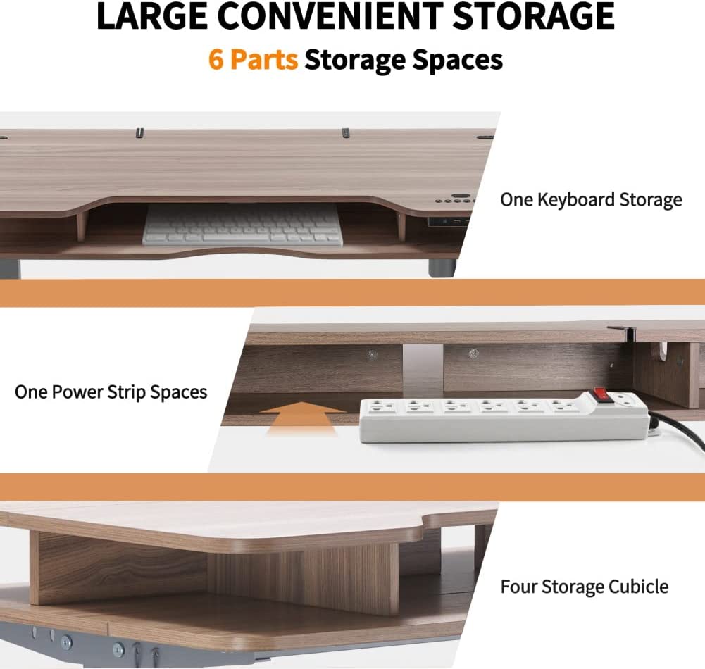 Height Adjustable Electric Standing Desk with Storage Shelves, KOWO 47" Stand Up Home Office Desk with Keyboard Shelf (Grey
