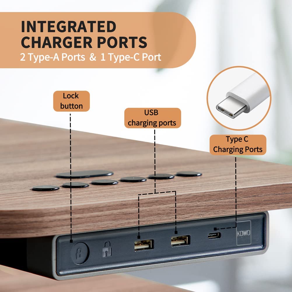 Height Adjustable Electric Standing Desk with Storage Shelves, KOWO 47" Stand Up Home Office Desk with Keyboard Shelf (Grey