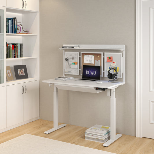 KOWO 48" K3041 Electric Height Adjustable Standing Desk with Back Borad and Drawer White