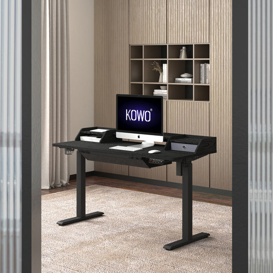 KOWO 55" K304 Electric Height Adjustable Standing Desk with Hutch and Drawer, Black