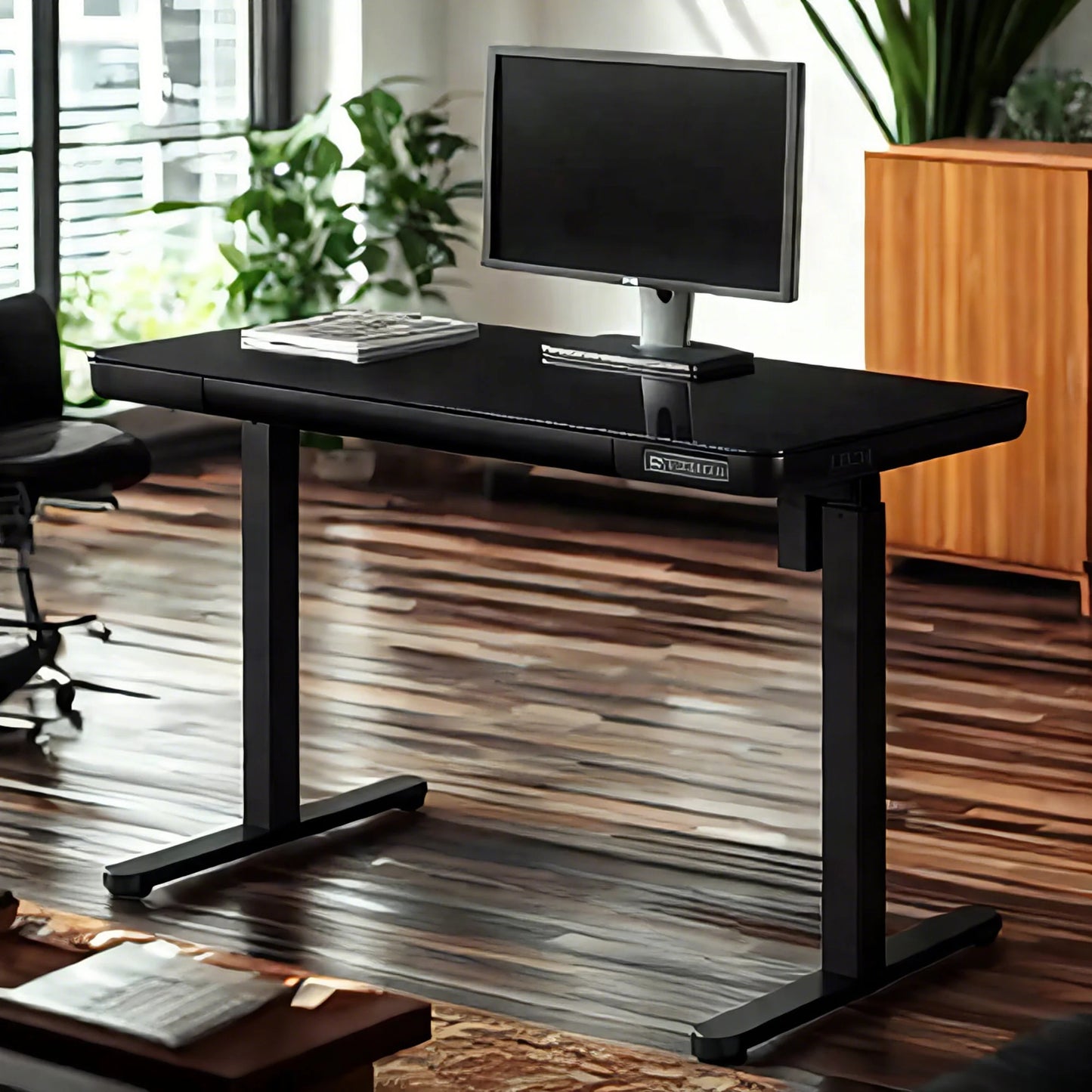 KOWO 48" K3024 Electric Height Adjustable Standing Desk with Tempered Glass Top，Black