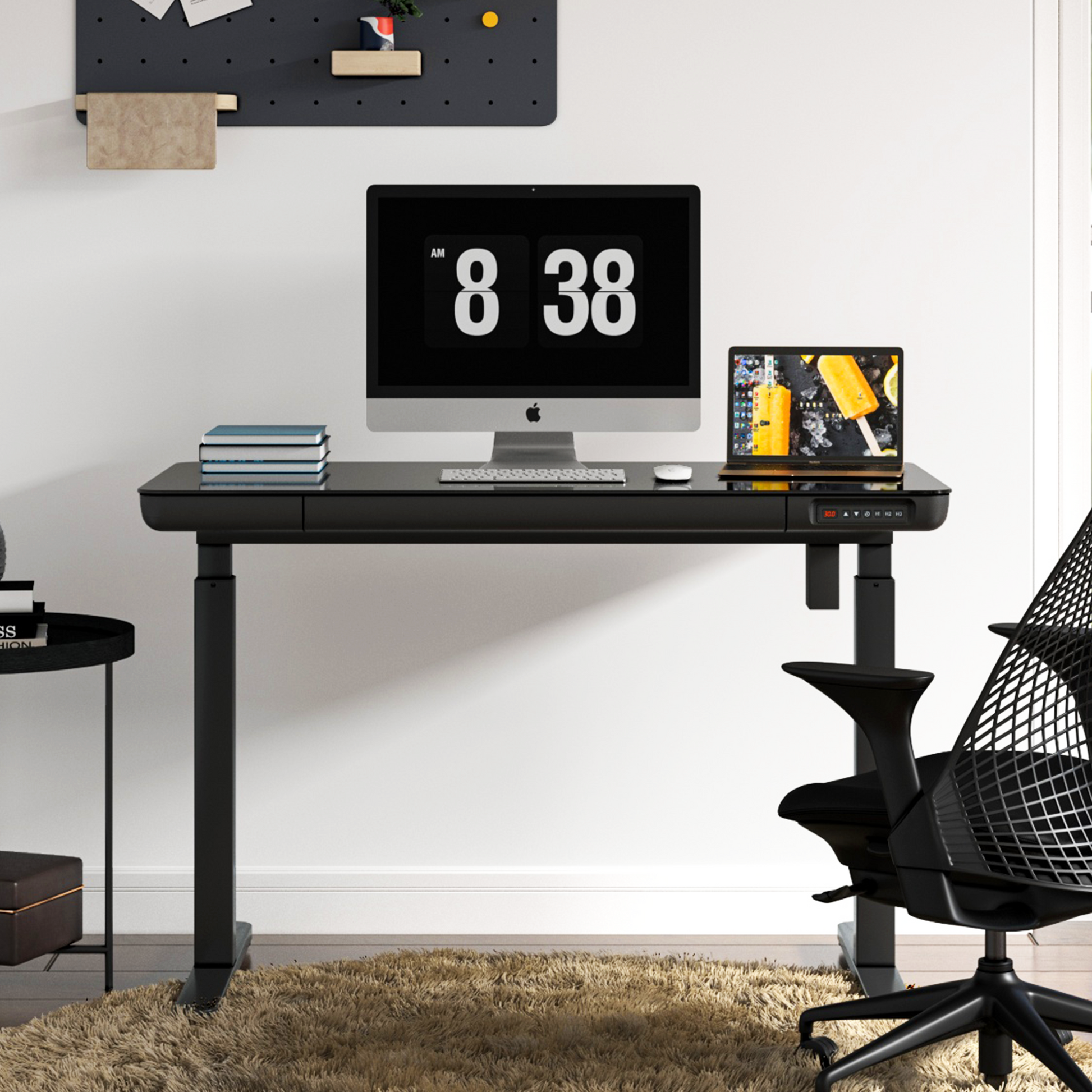 KOWO 48" K3024 Electric Height Adjustable Standing Desk with Tempered Glass Top，Black