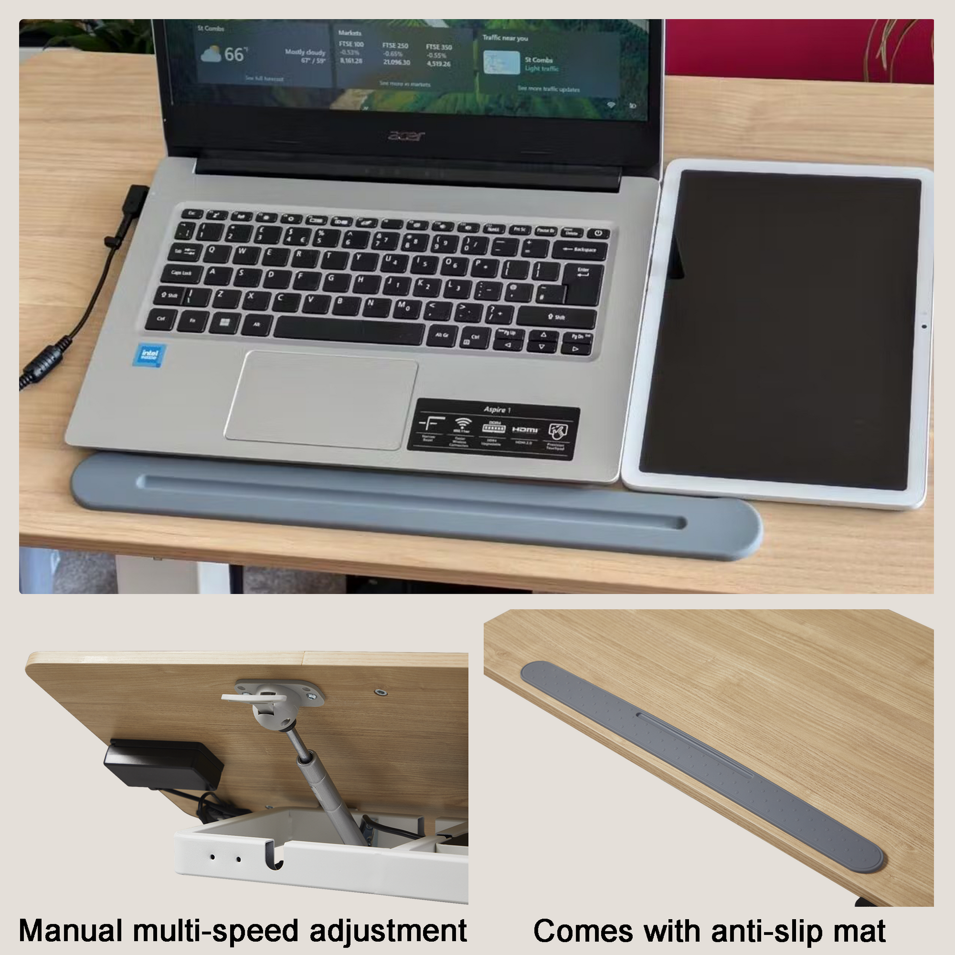 KOWO K30016 Electric Height Adjustable Standing Desk with Drawer, Natural/White