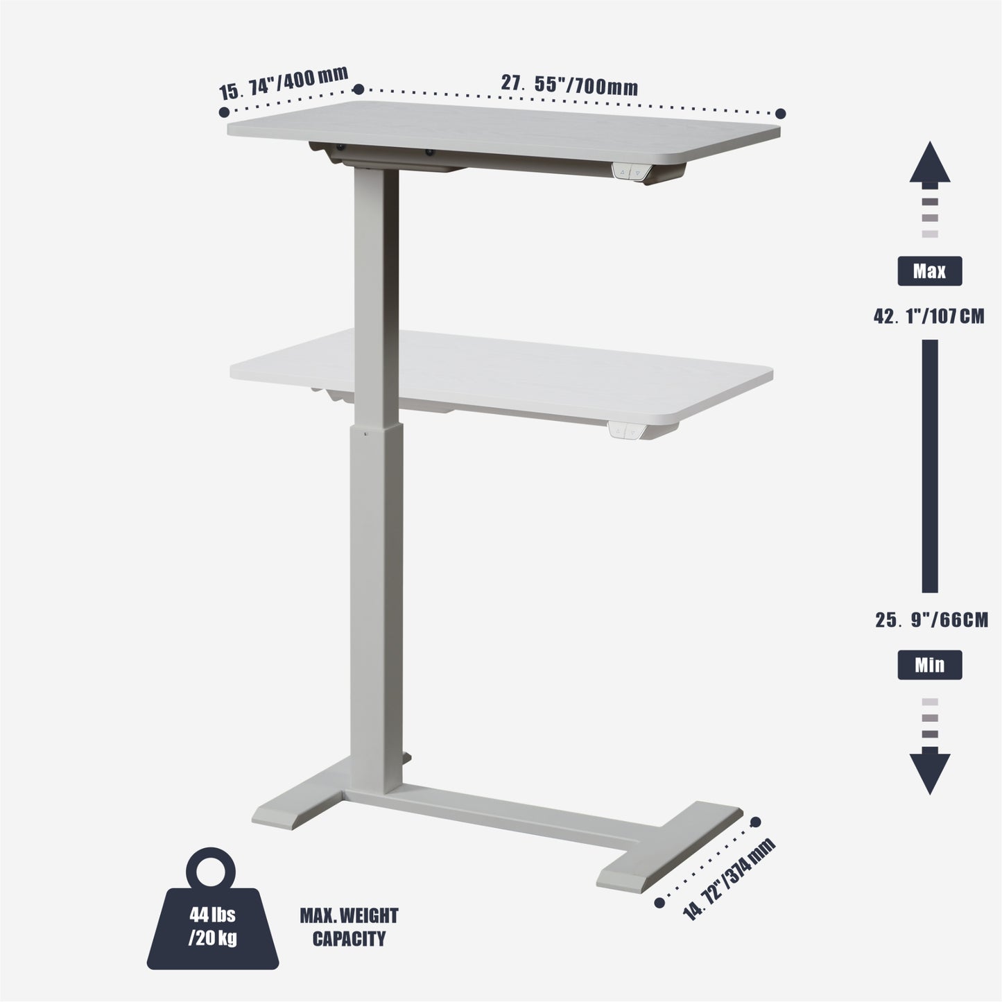 KOWO Electric Height Adjustable Soft Side End Table, White