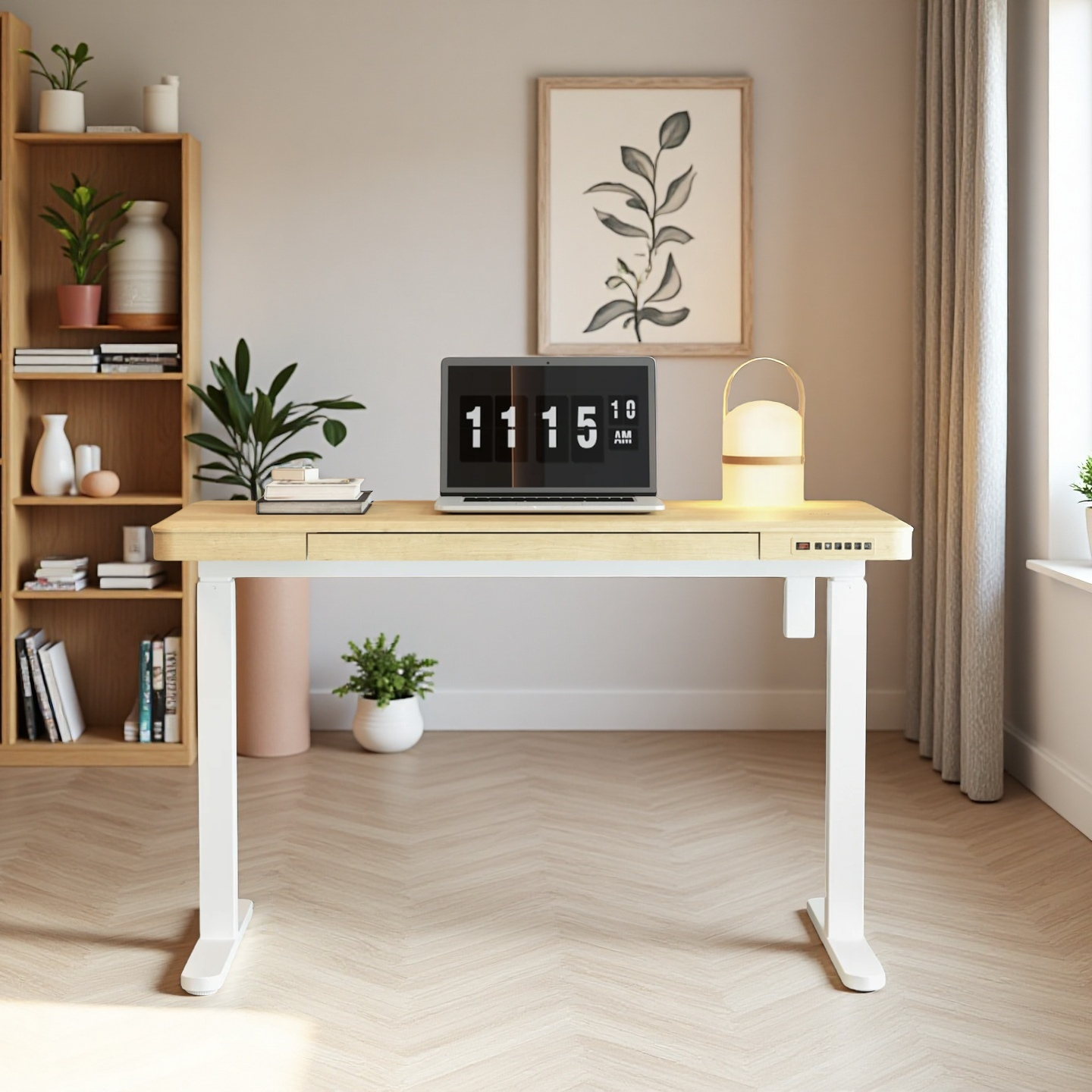 KOWO 48" K3101 Electric Height Adjustable Standing Desk with drawers,Natural/White