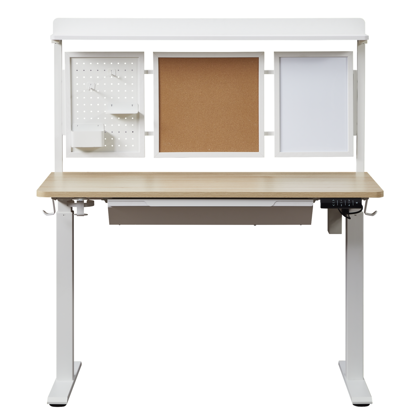 KOWO 55" K305 Electric Height Adjustable Standing Desk with Back Board and Drawer, Natural/White