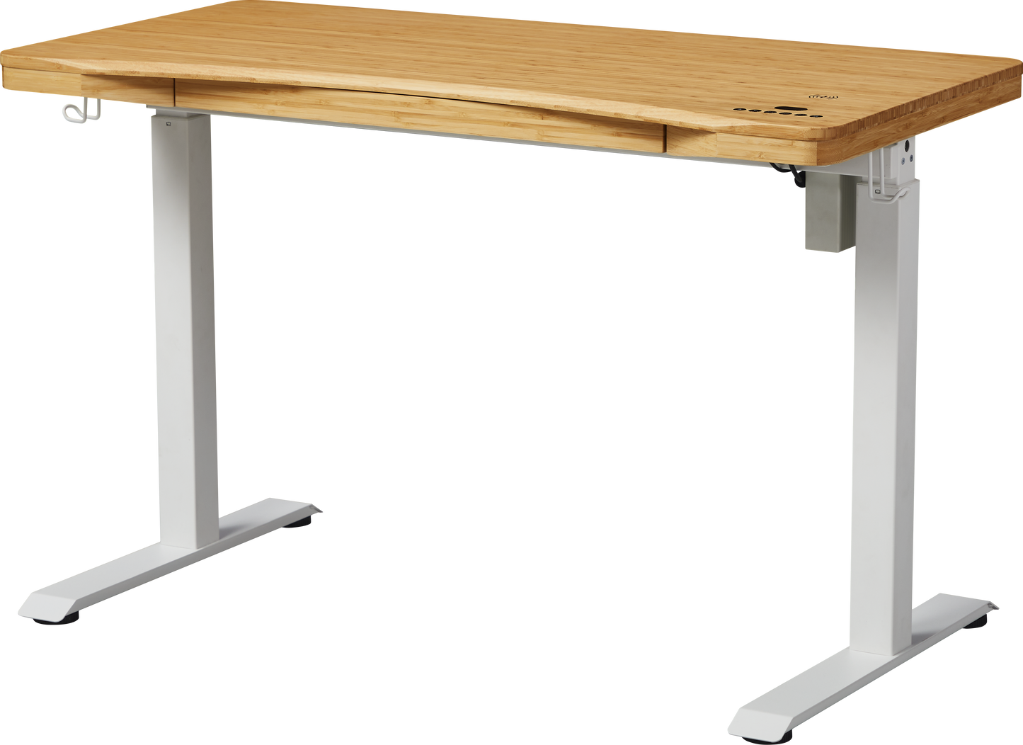 kowo 48" Solid Wood Electric Standing Desk with Drawers Integrated Wireless Charger, Bamboo Adjustable Height Home Office Computer Desk, Oak/White