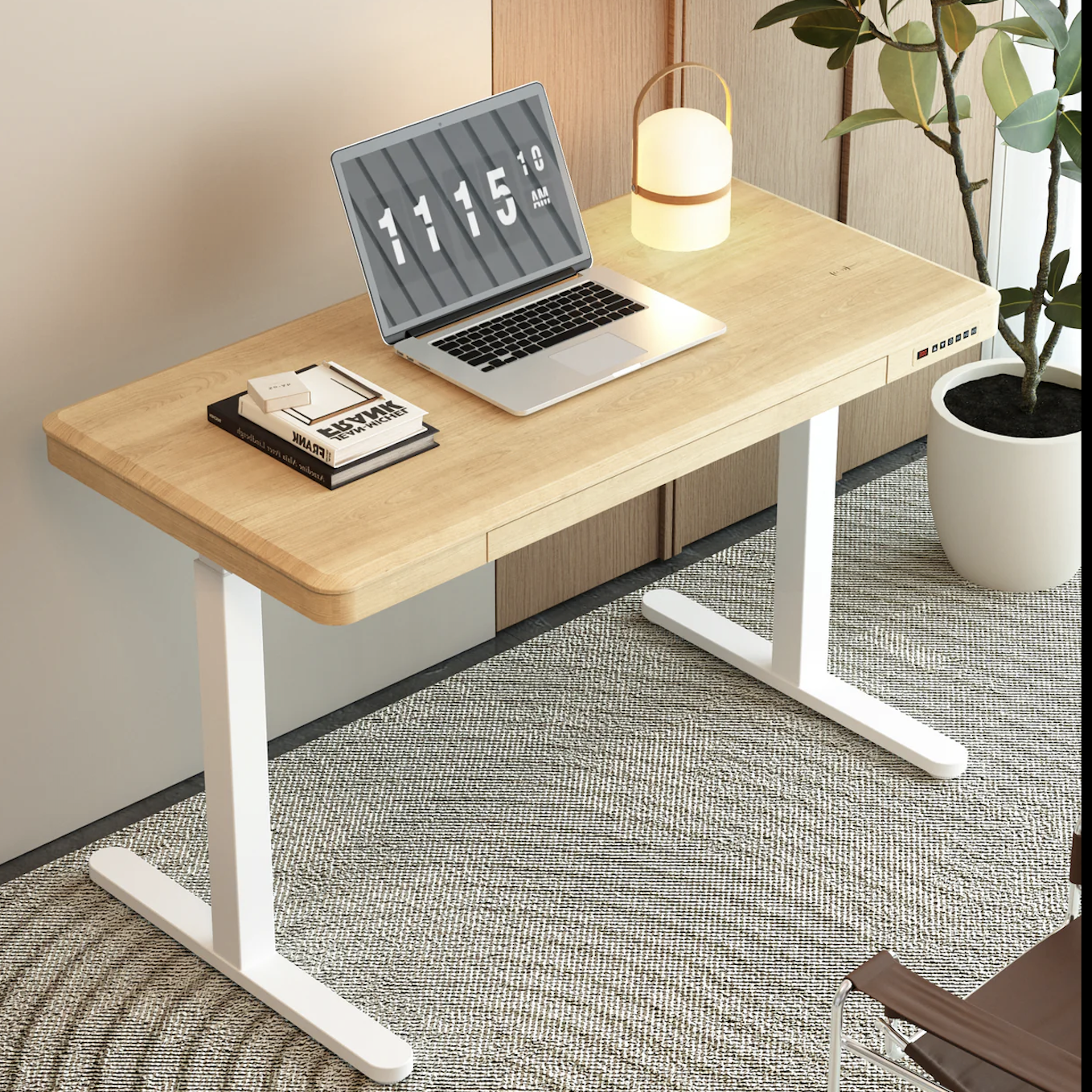 KOWO 48" K3101 Electric Height Adjustable Standing Desk with drawers,Natural/White