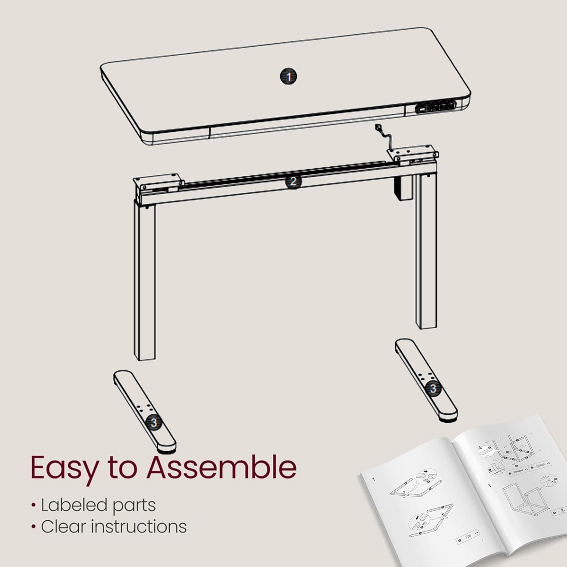 KOWO 48" K3024 Electric Height Adjustable Standing Desk with Tempered Glass Top，Black