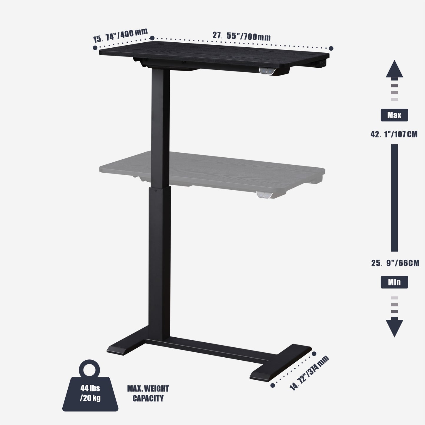 KOWO Electric Height Adjustable Soft Side End Table, Black