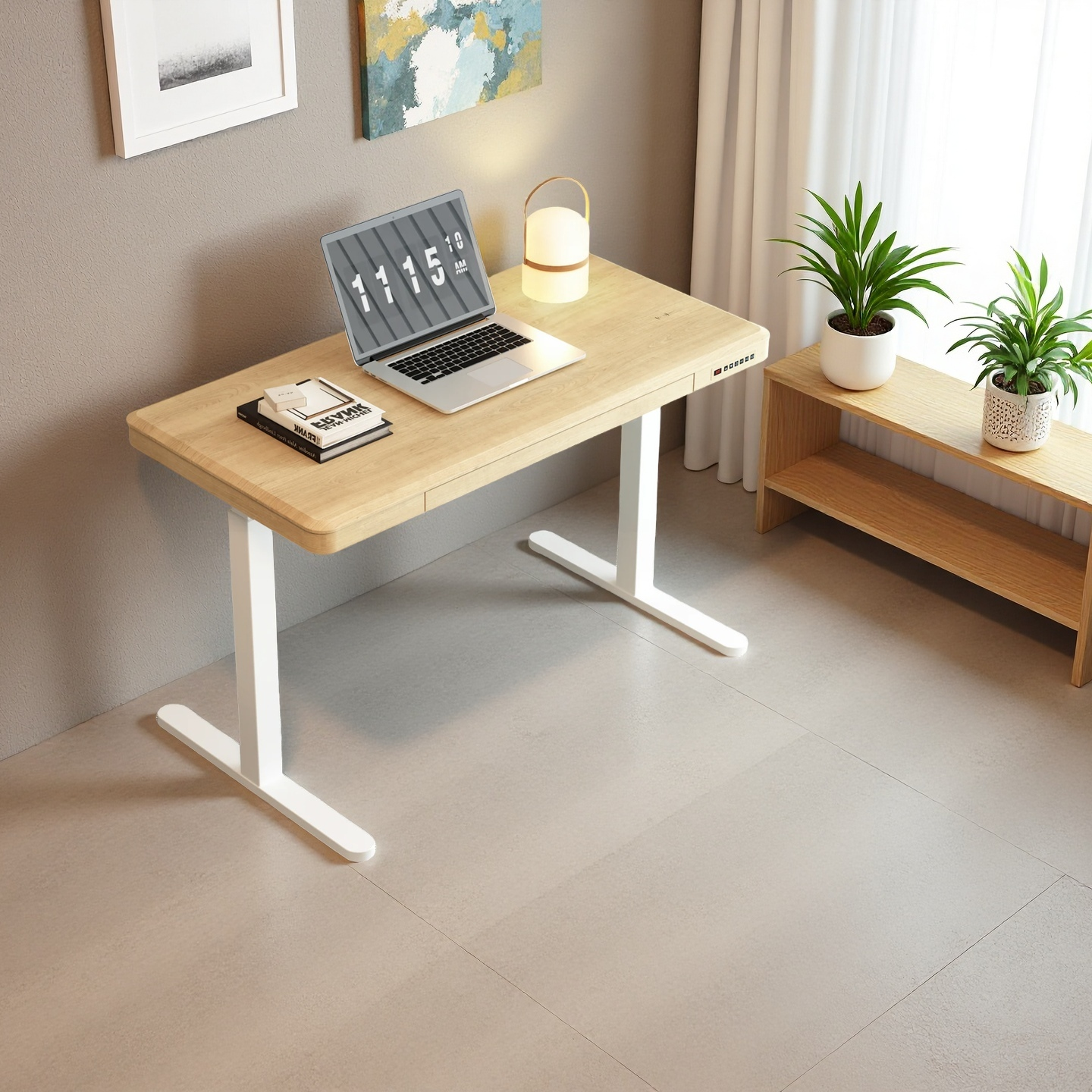 KOWO 48" K3101 Electric Height Adjustable Standing Desk with drawers,Natural/White