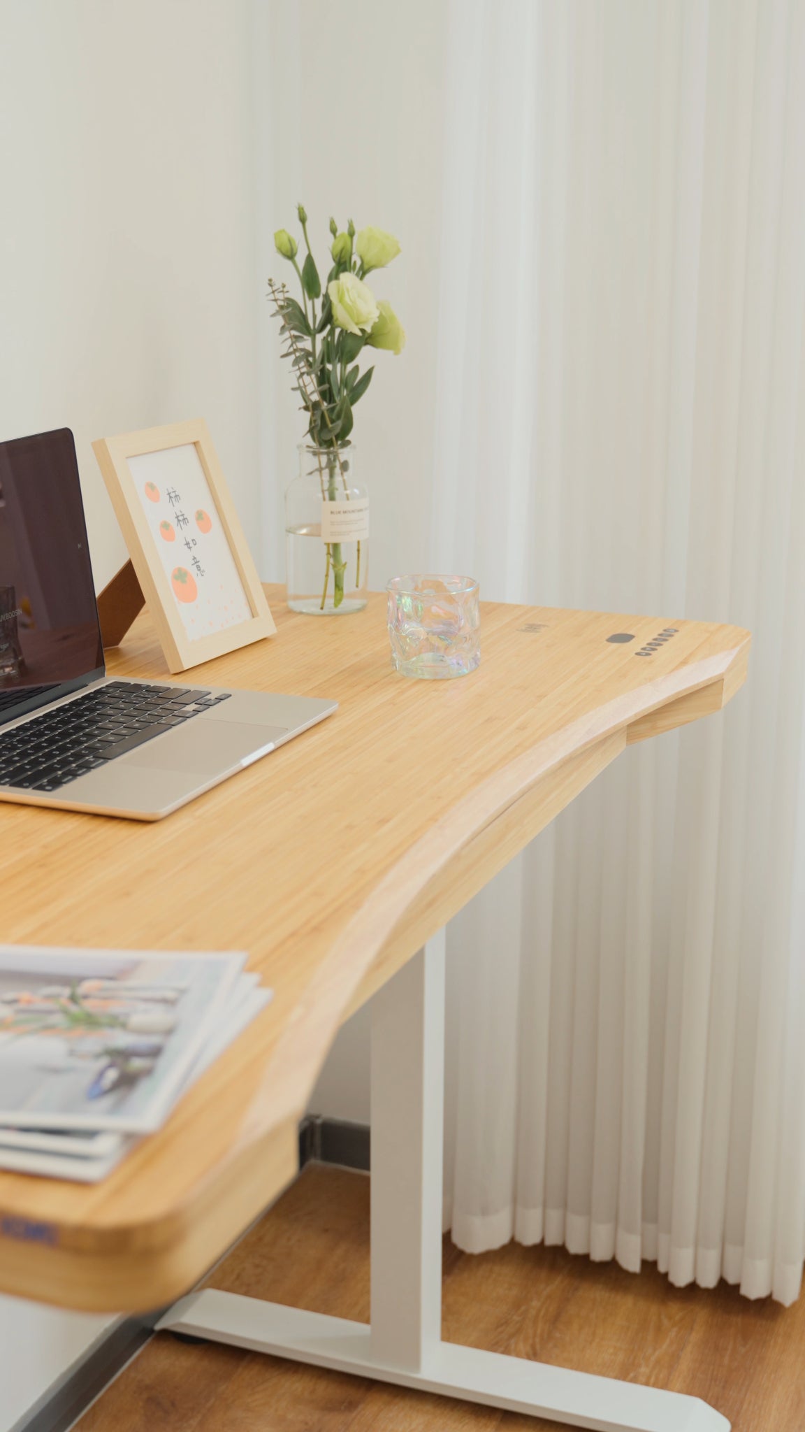 kowo 48" Solid Wood Electric Standing Desk with Drawers Integrated Wireless Charger, Bamboo Adjustable Height Home Office Computer Desk, Oak/White