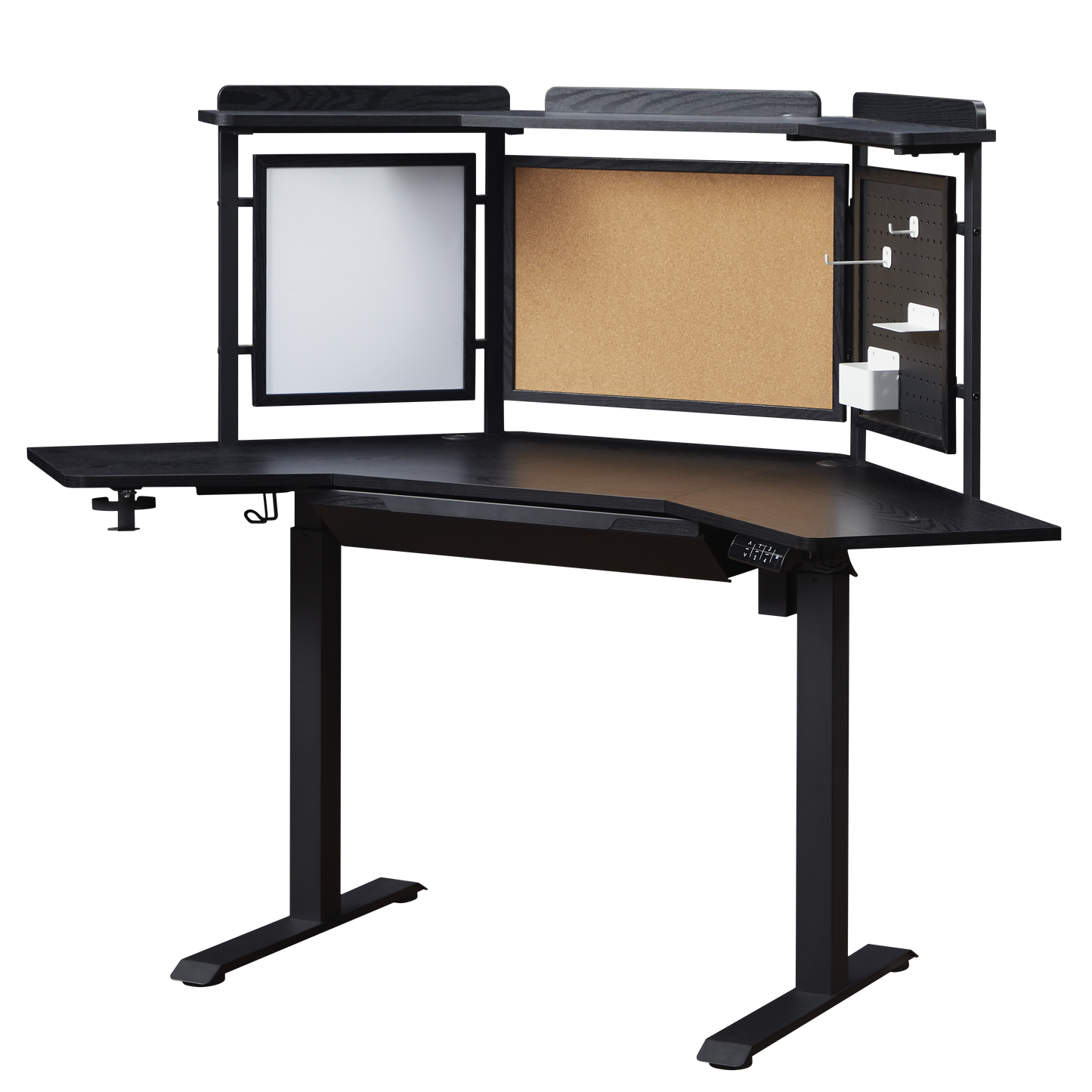 KOWO K314 Corner Electric Height Adjustable Standing Desk with Back Board and Drawer, Black