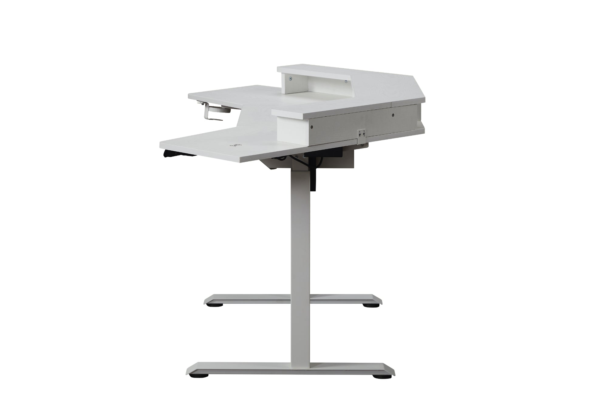 KOWO K314 Corner Electric Height Adjustable Standing Desk with Hutch and Drawer, White