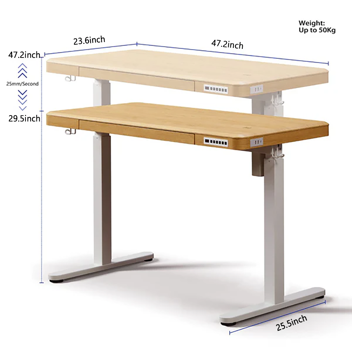 KOWO 48" K3101 Electric Height Adjustable Standing Desk with drawers,Natural/White