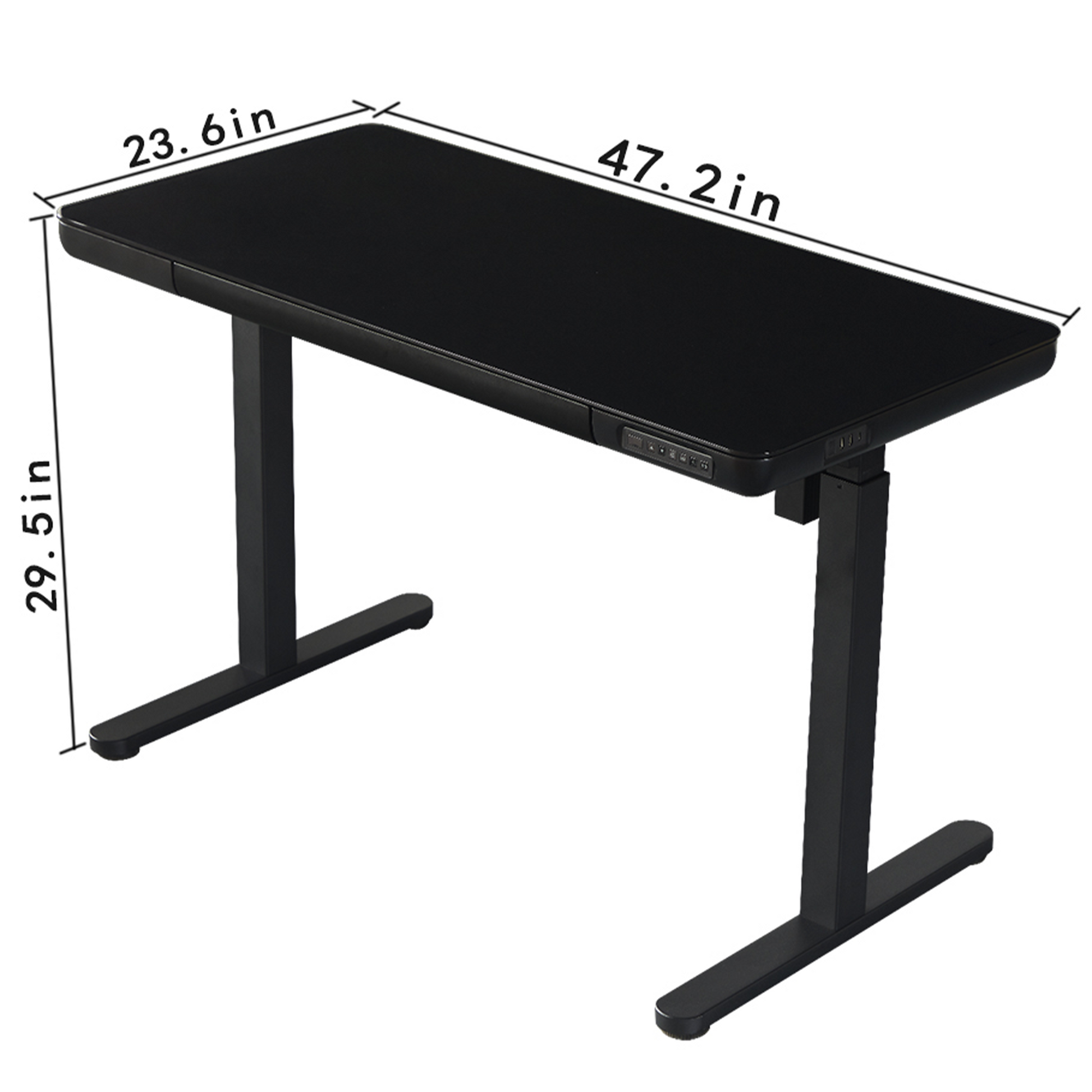 KOWO 48" K3024 Electric Height Adjustable Standing Desk with Tempered Glass Top，Black
