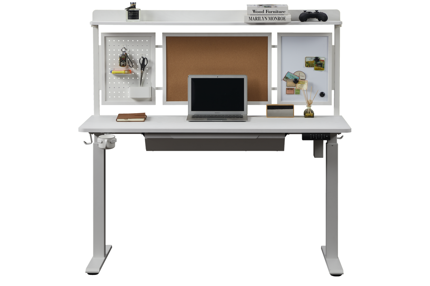 KOWO 55" K304 Electric Height Adjustable Standing Desk with Back Borad and Drawer White