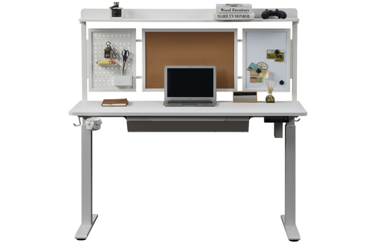 KOWO 55" K304 Electric Height Adjustable Standing Desk with Back Borad and Drawer White