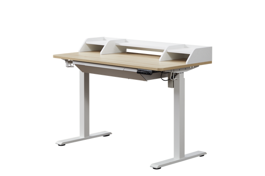 KOWO 48" K304 Electric Height Adjustable Standing Desk with Hutch and Drawer, Natural/White