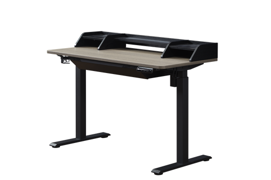KOWO 48" K304 Electric Height Adjustable Standing Desk with Hutch and Drawer, Grey Oak