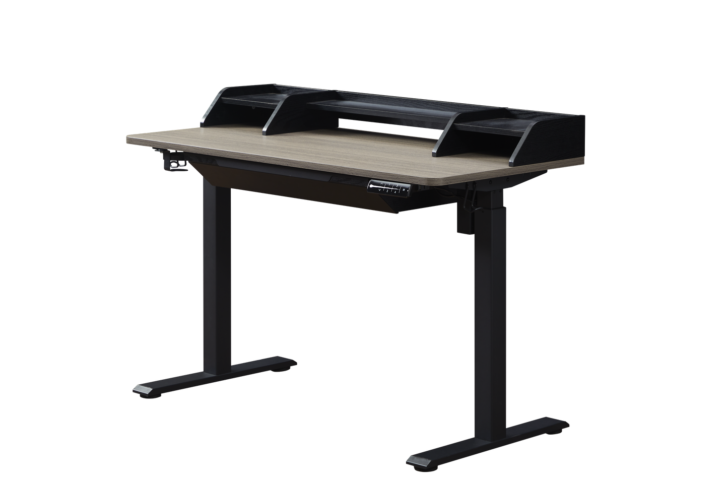 KOWO 48" K304 Electric Height Adjustable Standing Desk with Hutch and Drawer, Grey Oak