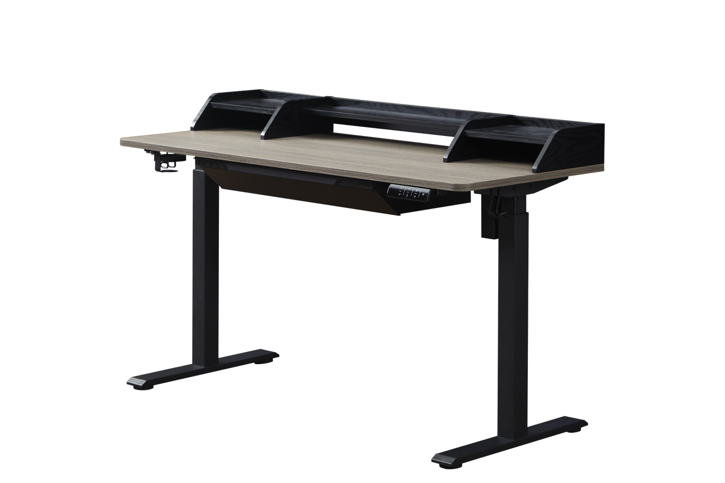 KOWO 55" K304 Electric Height Adjustable Standing Desk with Hutch and Drawer, Grey Oak