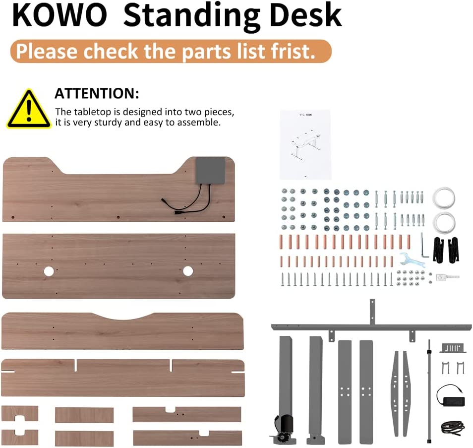 Height Adjustable Electric Standing Desk with Storage Shelves, KOWO 47" Stand Up Home Office Desk with Keyboard Shelf (Grey